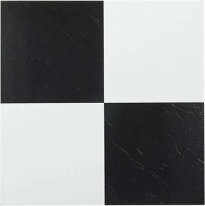Black and White Vinyl Peel and Stick Tile Square 20 PK Luxury Flooring 12 X 12 - Picture 1 of 4