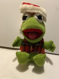 Baby Kermit the Frog Plush Santa Hat 1987 8inch Vintage - Picture 1 of 3