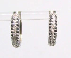 925 STERLING SILVER BLACK & WHITE CUBIC ZIRCONIA HOOP EARRINGS 4x18MM ~ 4.5G - Picture 1 of 3