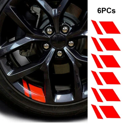 6PCS Reflective Car Wheel Rim Vinyl Decal Sticker Accessories Red for 18"-21" - Image 1 of 4