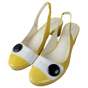 Franco Sarto Pinup Slingback Heels Women 8.5M Yellow White Leather Block Heel - Picture 1 of 16