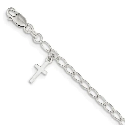 .925 Sterling Silver Mini Cross Charm Kid's Bracelet 6" Children's Jewelry - Image 1 of 2