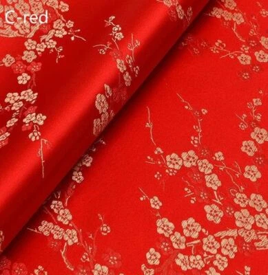 Traje Chino Seda Satén Tela Floral Tang Disfraz Vestido Cheongsam Por Metro Rojo Foto 1 de 4