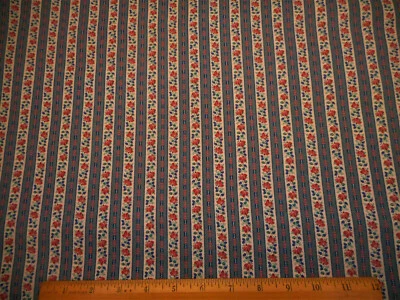 Tela de edredón por yarda rosa polvoriento floral sobre marfil azul rayas algodón #C Foto 1 de 2