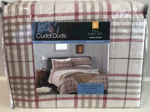 Cuddl Duds Heavy Cotton Flannel Full Size Sheets Red Khaki Plaid 4 Pieces Set - Picture 1 of 6