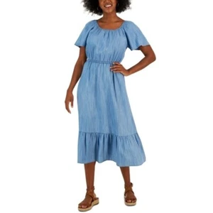 Style & Co. Women's On/Off-The-Shoulder Blue Chambray Maxi Dress NWT - Picture 1 of 8