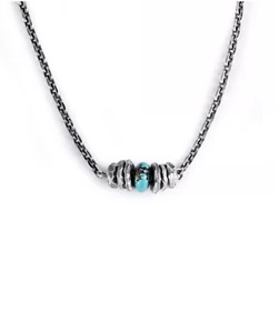 Collar turquesa cuentas grano roca indio retro americano plata de ley 925 - Imagen 1 de 10