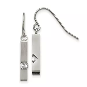 Stainless Steel Brushed and Polished with CZ Shepherd Hook Earrings - Picture 1 of 3