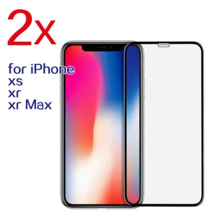 For iPhone XS Max XR X Full Curved Screen Protector Tempered Glass Black 2pcs - Picture 1 of 1