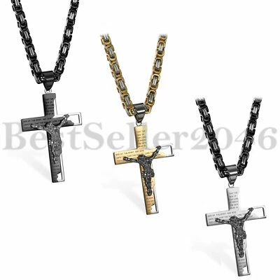 Collar de Oración Cruz Crucifijo Jesús Para Hombres Cadena Colgante de Acero Inoxidable 25.6" Foto 1 de 4