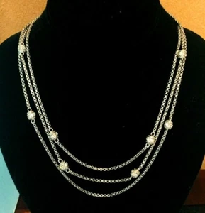 Judith Ripka Silver Triple-Textured Chain w/ CZ Ball Detail 18" - Picture 1 of 3