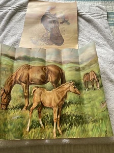 2 OLD Vtg POSTERS Robert Nipp American Wild Turkey 15x12 Horse Ole Larsen 20x16" - Picture 1 of 18