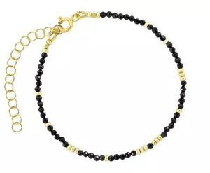 Schwarzer Spinell Gold gefüllt 2 mm facettiert rund Edelstein Perlen Damen Armband 6-8 Zoll - Bild 1 von 11