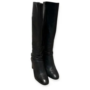 Antonio Melani Black Leather Knee High Heeled Riding Boots Women's Size 7.5 - Picture 1 of 14