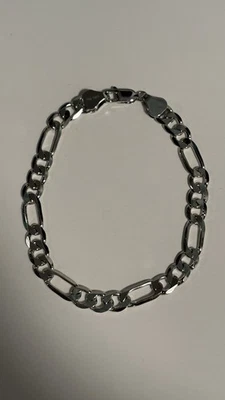 "Brazalete de eslabones Figaro de plata de ley 925 pesado de 9"" 7 mm acabado rodio de 15 g" Foto 1 de 3