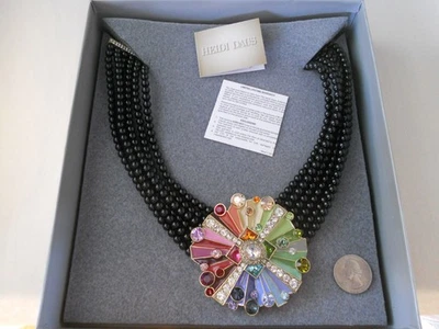 Collar Medallón Grande Colorido Llamativo Heidi Daus 6 Hilos Cuentas Negras Caja HSN Foto 1 de 4