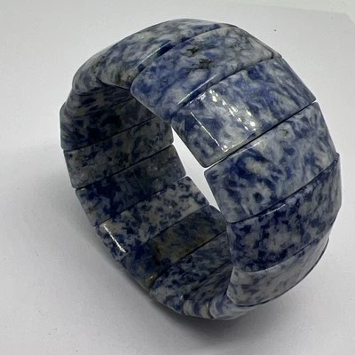 Pulsera elástica sodalita piedra azul genuina ancha pesada (8260) Foto 1 de 4