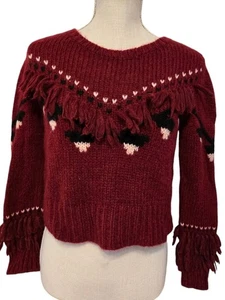 Love Shack Fancy Fairy Crop Cable Knit Alpaca Blend Sweater Red Sz S Cottage - Picture 1 of 5