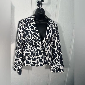Christine Phillipe Black White Animal Print Cotton Spandex Jacket Size 8 EUC - Picture 1 of 8