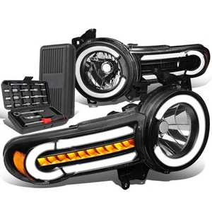For 2007-2014 FJ Cruiser LED DRL Bar Sequential Black/Amber Headlights+Tool Box - Picture 1 of 11