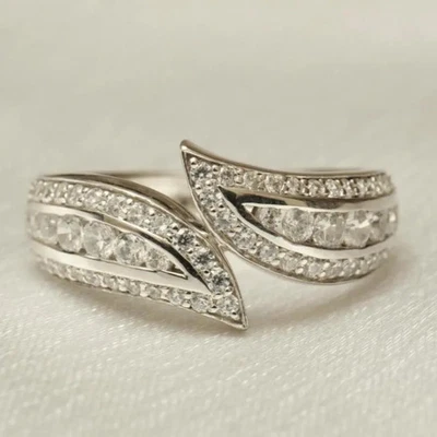 0.811 Ct Natural Diamond Band Ring 14K Solid Gold Stackable Crossover Design - Image 1 of 4