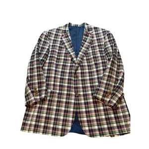 Paul Fredrick Men's Plaid Blazer Size 44R Multi Color Cotton Sport Coat - Foto 1 di 17