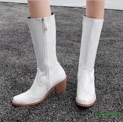 Mid Calf Boots Mid Block Heel Square Toe Casual Women's Zip Shoes Oversize Hot - Image 1 of 4