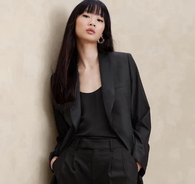 ¡NUEVO CON ETIQUETAS! CHAQUETA ESMOQUIN BANANA REPUBLIC NEGRA BARATHEA RELAJADA LANA ITALIANA TALLA 10 Foto 1 de 4