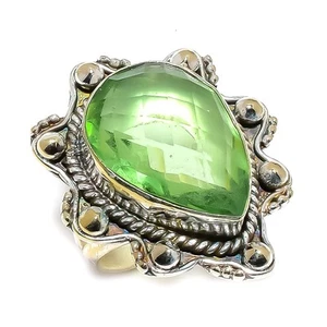 Green Amethyst Gemstone 925 Sterling Silver Ring Size 6.5 Z722 - Picture 1 of 5