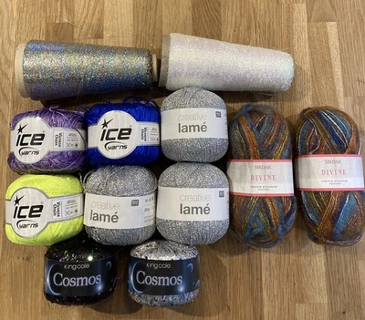650g METALLIC GLITTER YARN LOT COSMOS DIVINE SIRDAR RICO KING COLE DK - Image 1 of 4