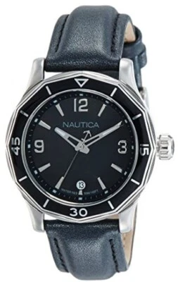 Reloj para mujer NAUTICA esfera negra acero inoxidable correa de cuero 36 mm NAD13538L Foto 1 de 2