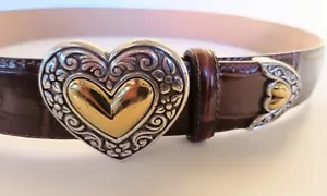 Brighton silberfarbene Herzschnalle gestempelt braun Reptil Gürtel Größe M W Fehler 💛 - Bild 1 von 15