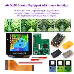 Drop In Laminated OLED LCD Screen Kit+Pre-cut Case W/1500mAh Battery For GBC - Picture 1 of 51