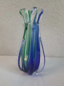 VASO MURANO VETRERIA ARTISTICA OBALL, ALTEZZA 6" Blu Verde Sommerso - Foto 1 di 13