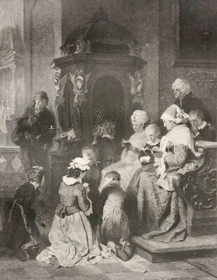 W. Schmidt nach Hermann Kaulbach /1846-1909), Radierung, Kinderbeichte, um 1900 - Bild 1 von 4