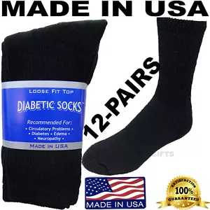 BEST QUALITY CRESWELL 12 PAIRS BLACK DIABETIC CREW SOCKS 10-13 SIZE MADE IN USA - Picture 1 of 2