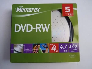 Memorex DVD-RW 5PK 4X / 4.7 GB / 120 min Pack of 5 New - Picture 1 of 3