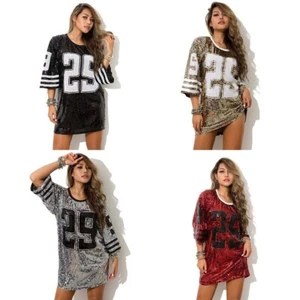 Shiny Sequins Sexy Rave T-shirt Dress Celeb Pole Dance Hip Hop DJ Party Outfit - Picture 1 of 16