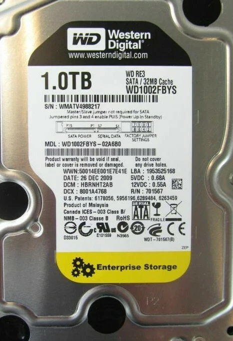 Western Digital RE3 1TB 7200RPM 3.0Gbps 3.5" SATA LFF Hard Disk Drive WD1002FBYS - Image 1 of 1