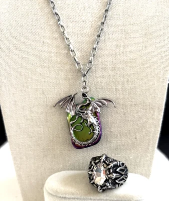 Men’s Fantasy Mystical 18” Dragon Necklace and Claw Ring Set Foto 1 de 4