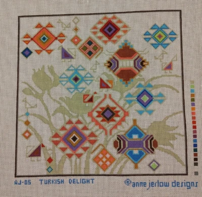 Turkish Delight Hand Painted Embroidery Canvas 14 cnt 14"x14" FS 21 Colors - Image 1 of 3