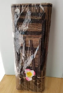 Set of 4 Wood Place Mats Brown Trim, matching coasters. & wooden chopsticks - Picture 1 of 5