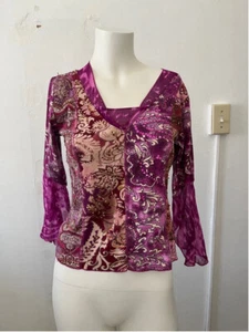 Forbidden pink purple v neck bell sleeve sequin boho Indian cotton blouse s - Picture 1 of 8