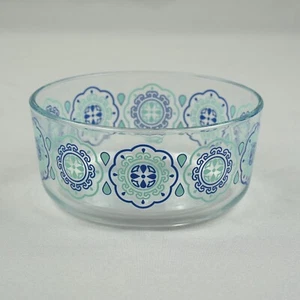 PYREX Cuenco de Vidrio 7203 Azul Turquesa Verde azulado Medallones Floral Transparente Hecho en EE. UU. - Imagen 1 de 6