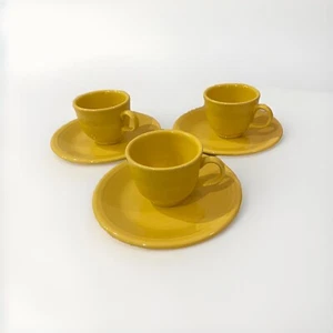 Fiestaware Tea Cups Coffee Mugs & Saucers Plates Set Of 3 Homer Laughlin Yellow - Picture 1 of 12