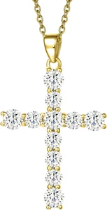 Cross Necklace for Women Yellow Gold Plated Sterling Silver Cubic Zirconia CZ Si - Picture 1 of 8