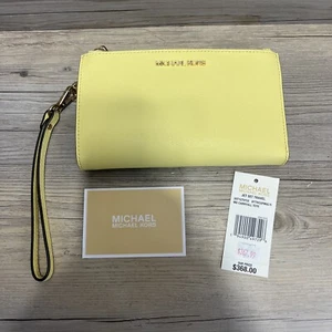 Michael Kors Jet Set Travel Large Double Zip Wristlet Phone Wallet Buttercup - Picture 1 of 5