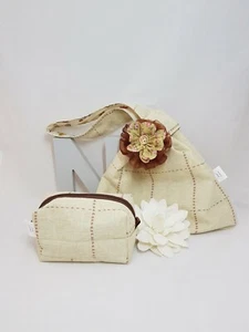 Japanese knot Bag with matching box pouch, Vintage Dorma fabric 1980's check. - Picture 1 of 11