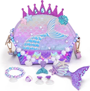 Belle&Birdie Mermaid Purse for Girls, Little Girl Purse with 6Pcs Dress up Jewel - Picture 1 of 12
