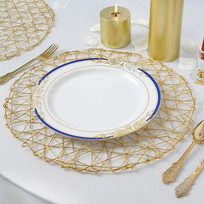 CRAFTSNFAVORS 6 GOLD 15" wide Round Metallic String Placemats Party Wedding Events Decorations